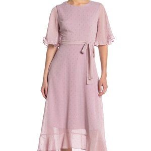 Melloday | Pink Tie Front Chiffon Midi Dress